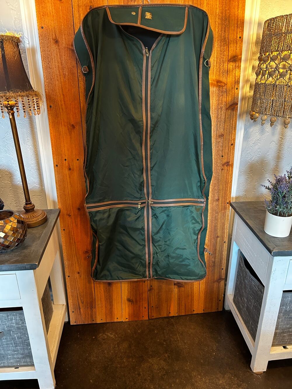 Vintage Ralph Lauren Holiday Green Canvas Leather Trim Garment Travel Bag Suit